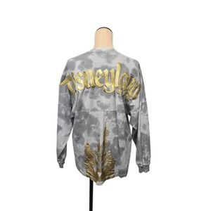 Disneyland Spirit Jersey Shirt‎ Womens Large Gray Tie Dye Gold Metallic Foil
